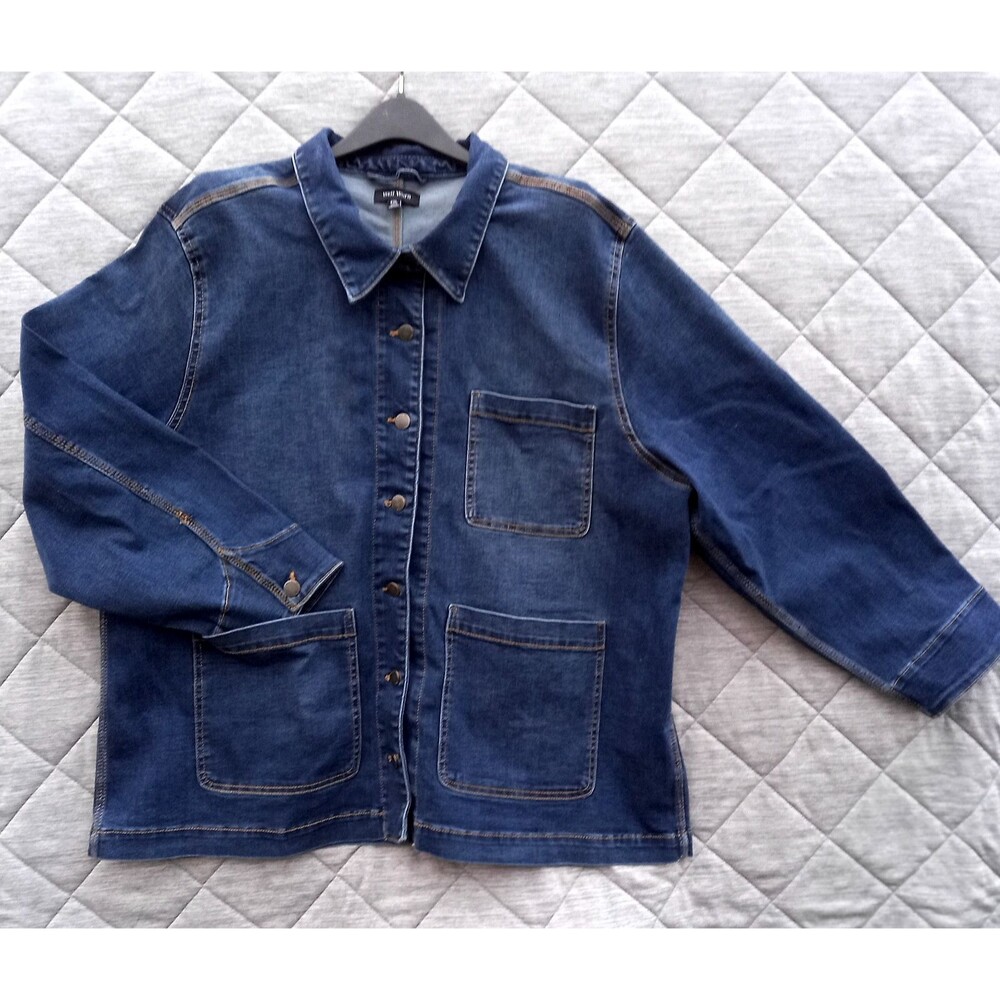 Well Worn Denim Button-Down Jean Barn-Chore Jacket in Dark Wash Women's size XXL